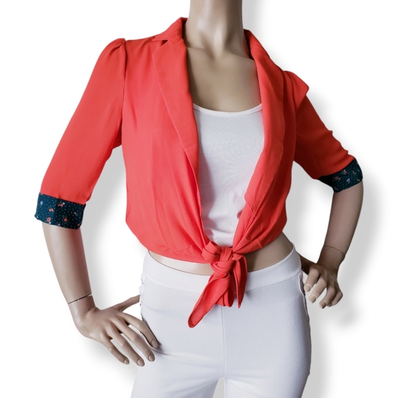 The Clothing Company Orange Front Knot Blouse With Green Contrast Sleeves - Picture 8 of 8